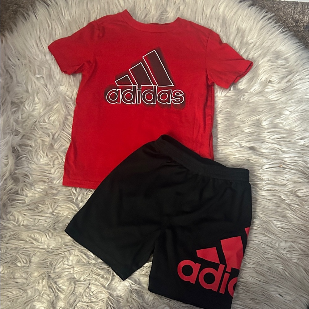 Adidas Kids Red Tee and Black Shorts Set size 5